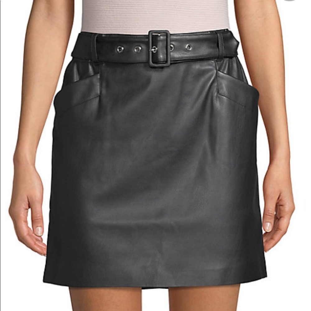 Belted faux leather mini skirt